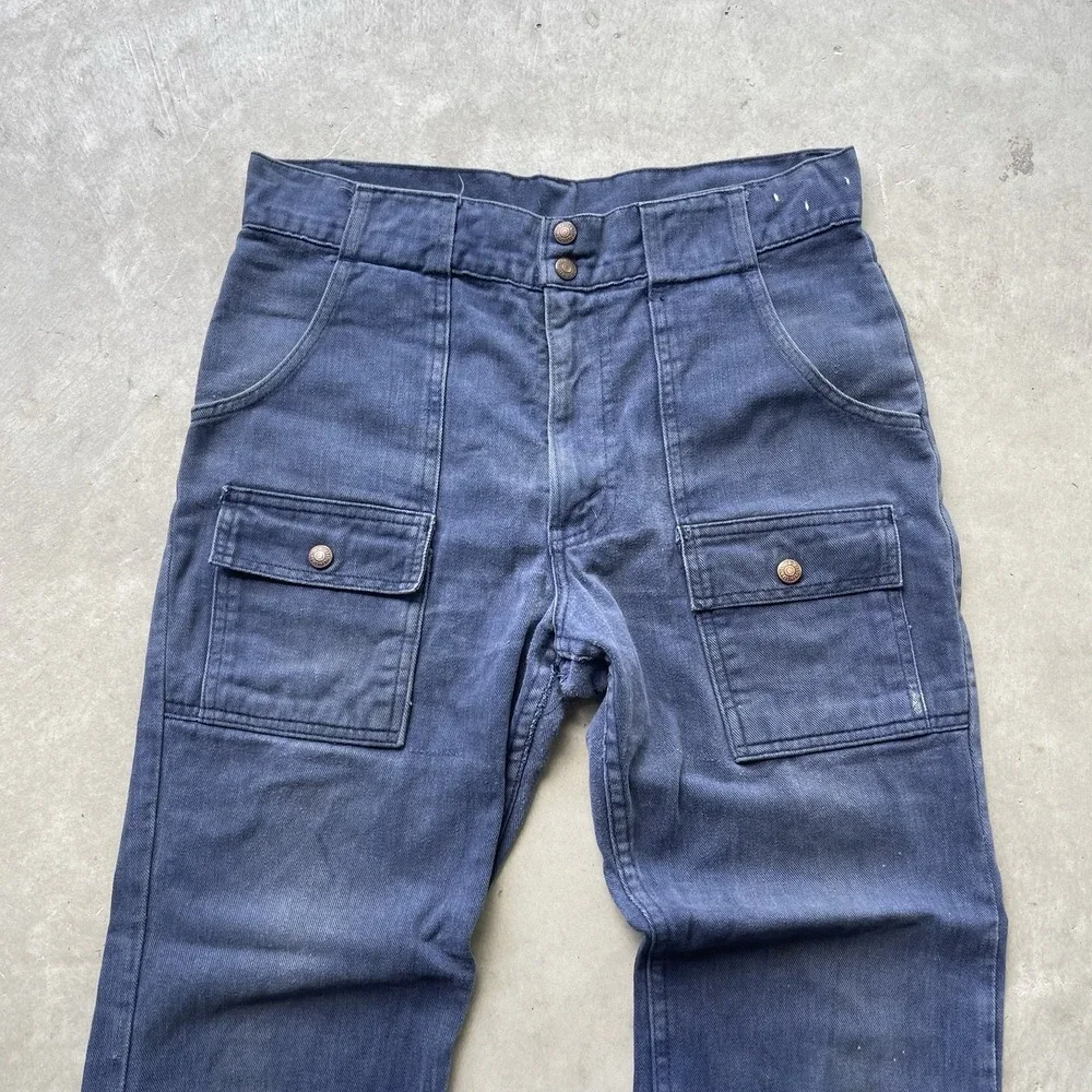 Levis Denim Jeans Vintage 1970's Safari Bush Pocket Bellbottom‎ White Tab Indigo